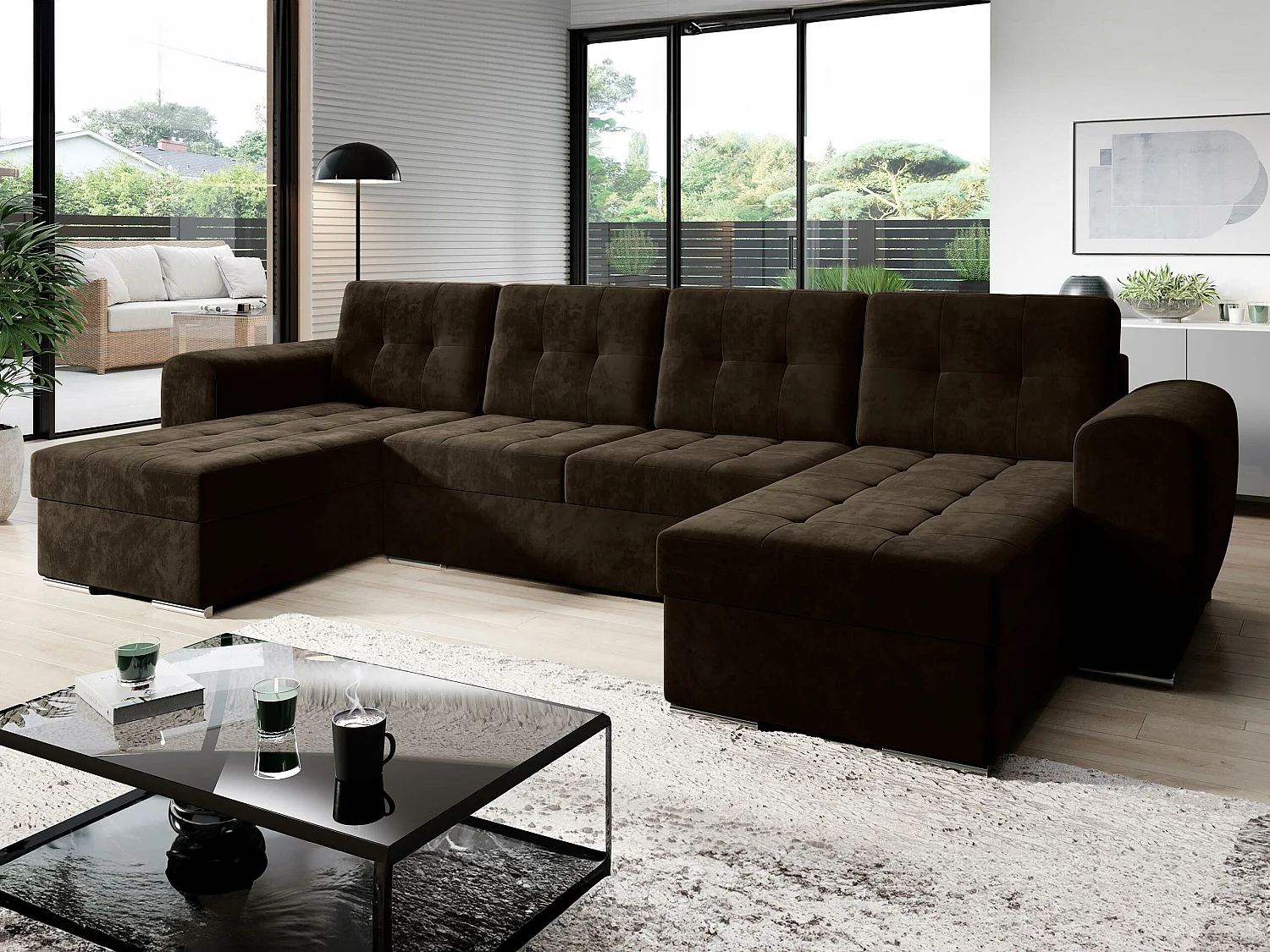 Canapé d'angle Arvada 117, Marron, Disponible, 326x157x86cm