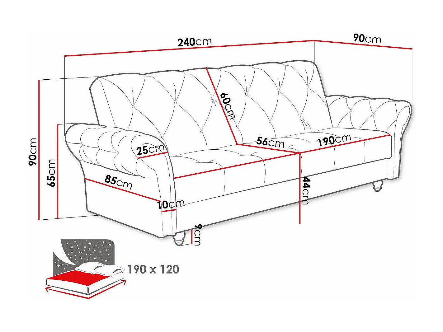 Sofá-cama Columbus 209, Almacenaje, 90x240x90cm