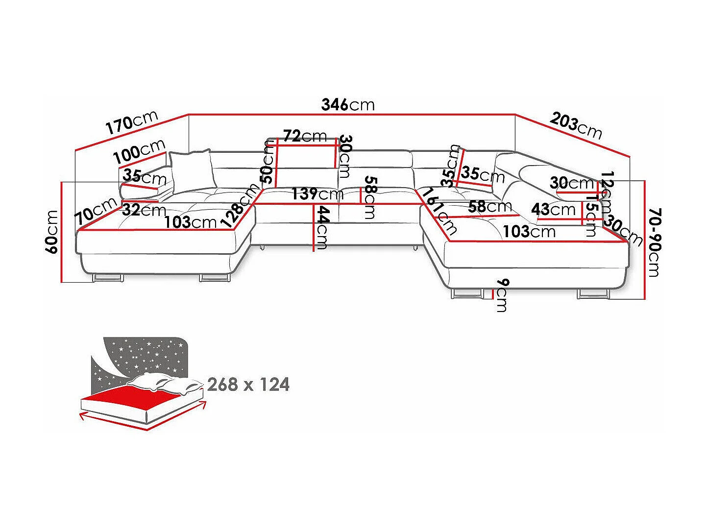 Sofá de canto Comfivo Eliferu 103, Castanho claro, Cama com arrumação