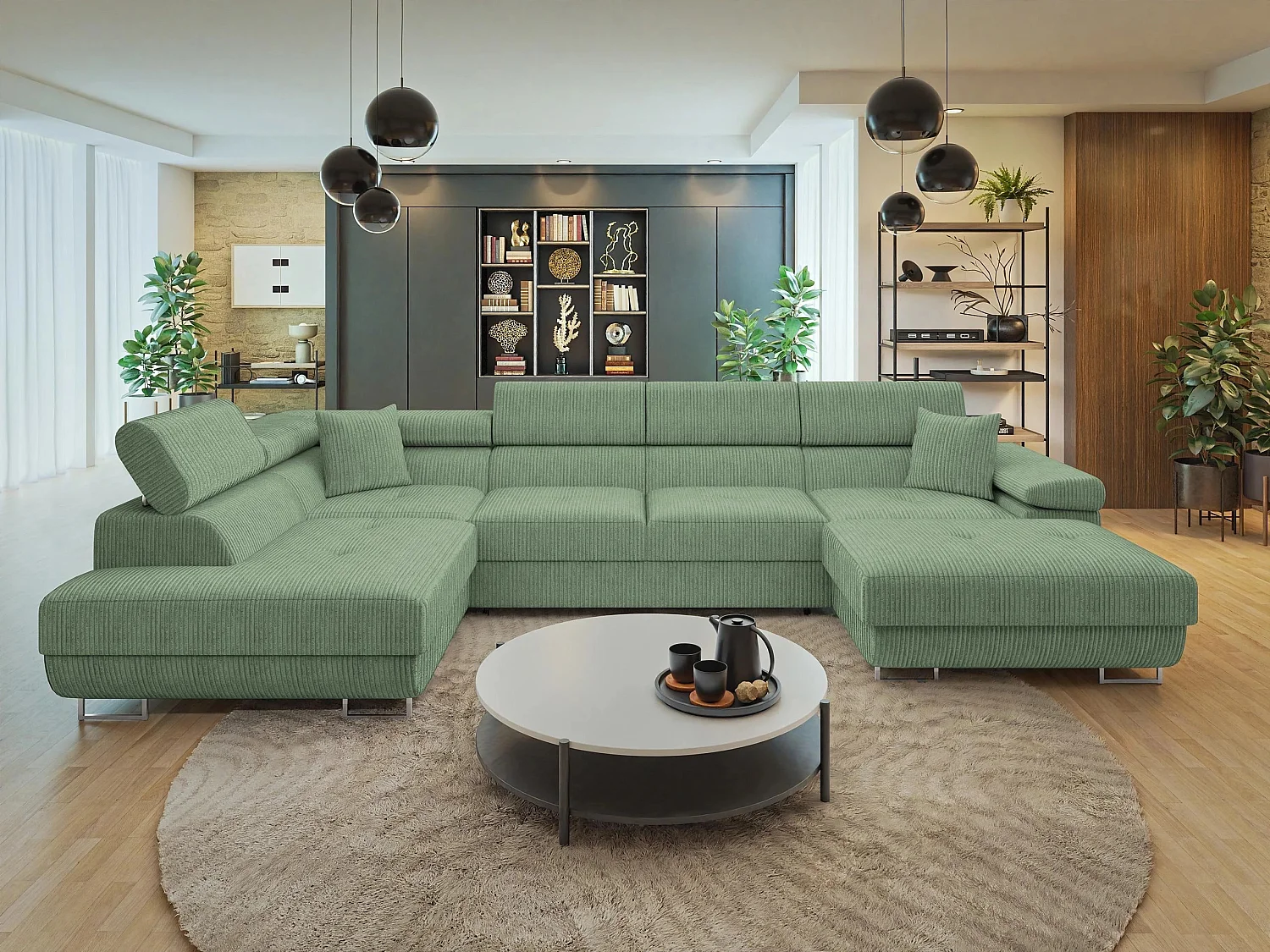 Canapé d'angle Comfivo Vinetum III, Vert, Disponible, 346x203x70cm