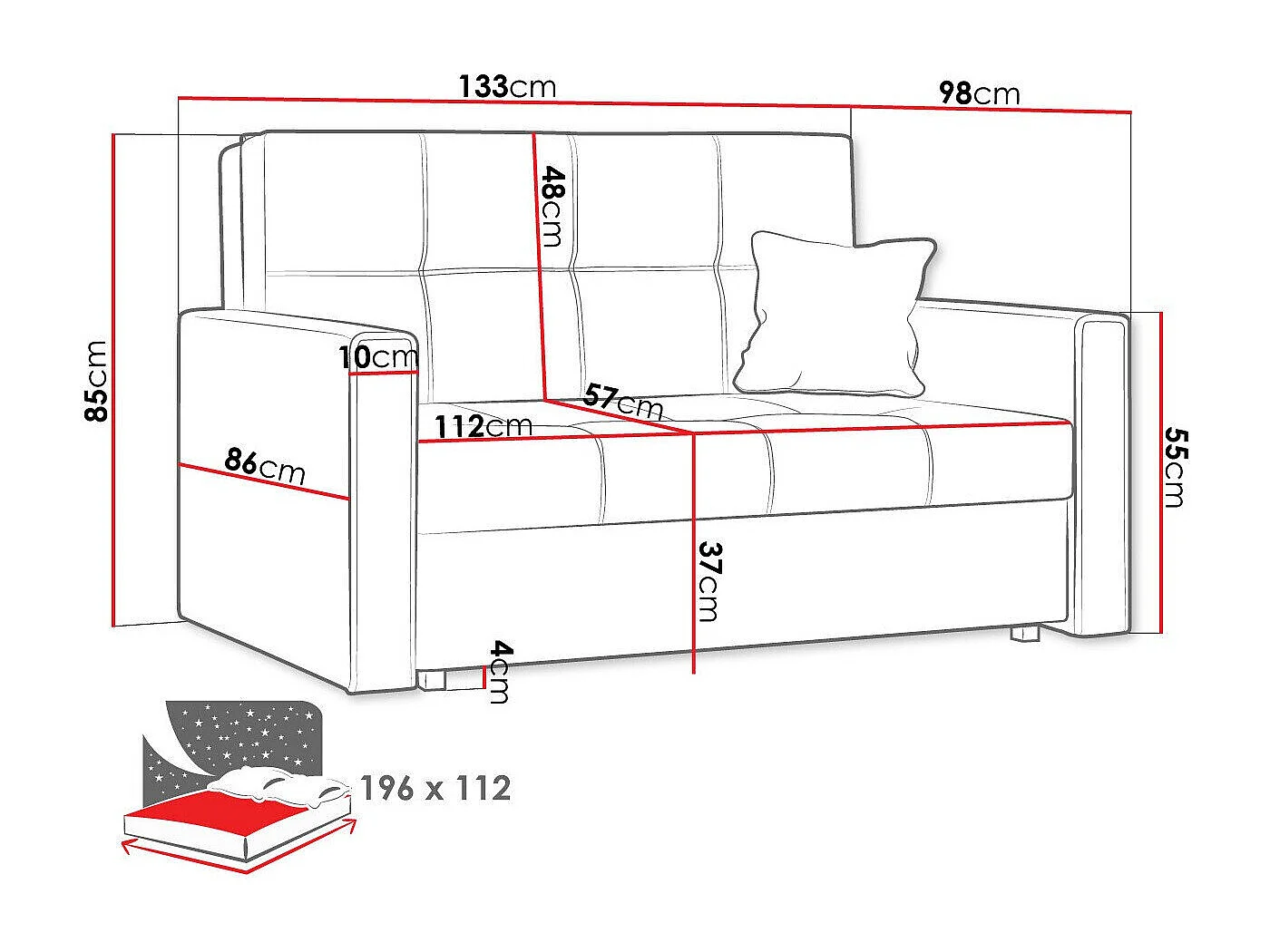 Canapé convertible Columbus 105, Boîte de literie, 85x133x98cm, Mobilier déjà assemblé