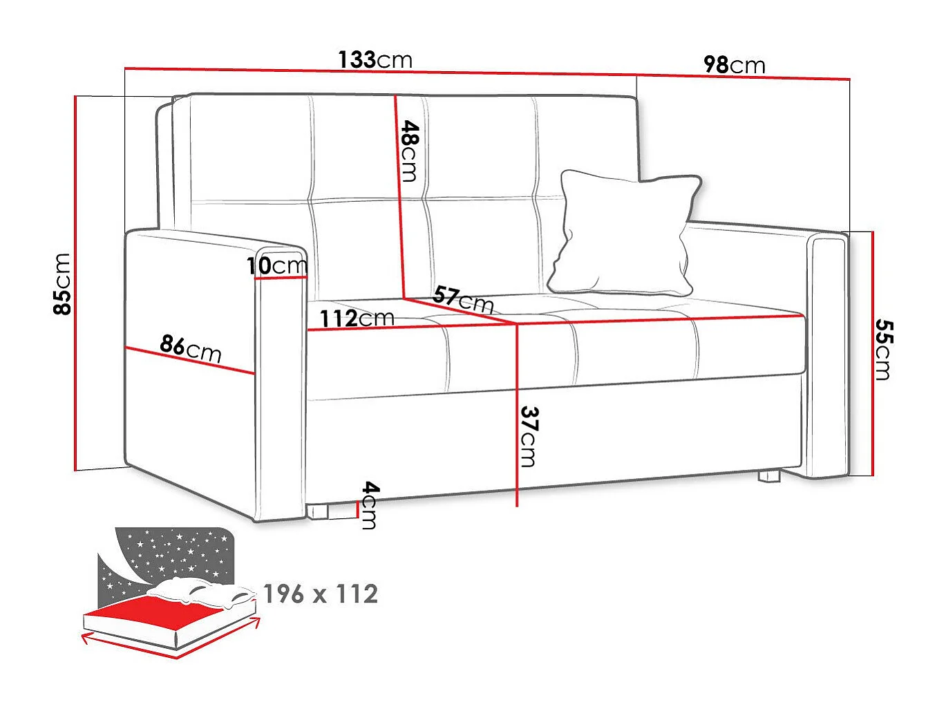 Sofá cama Nuvora II, Almacenaje, Muebles ya montados, 9x13x10cm