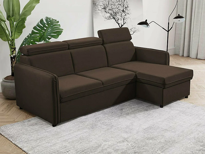 Canapé d'angle Temple 127, Marron, Fonction de couchage, Boîte de literie, 220x140x84cm