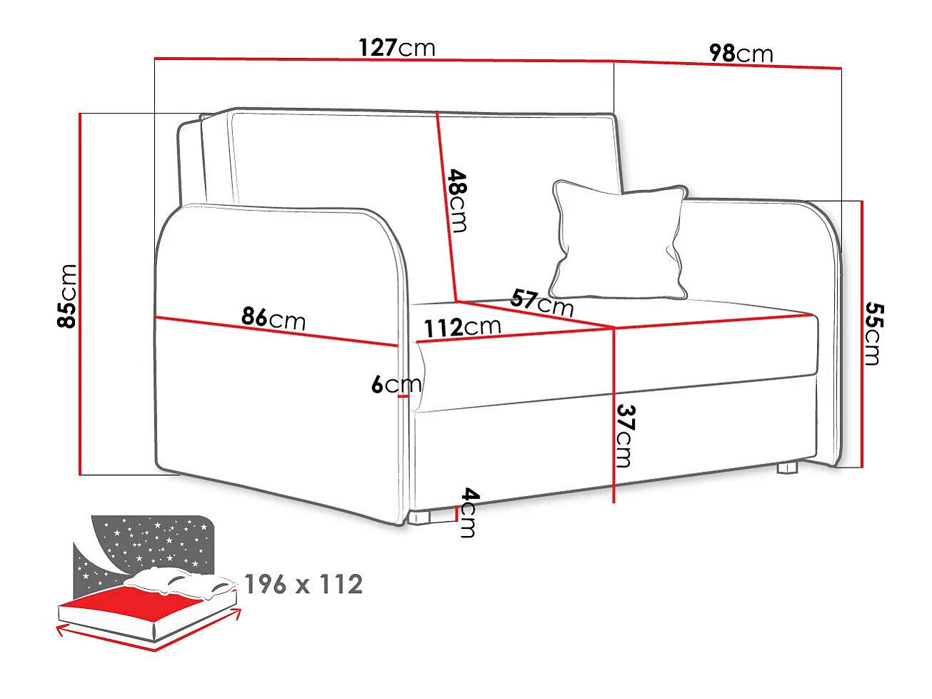 Sofá cama Lirael II, Almacenaje, Muebles ya montados, 9x13x10cm
