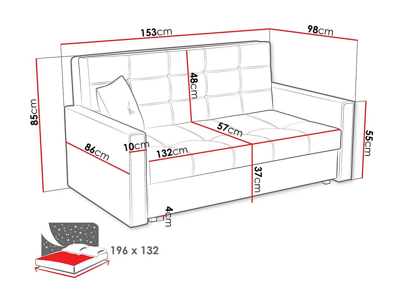 Canapé convertible Columbus 102, Disponible, 85x153x98cm, Mobilier déjà assemblé