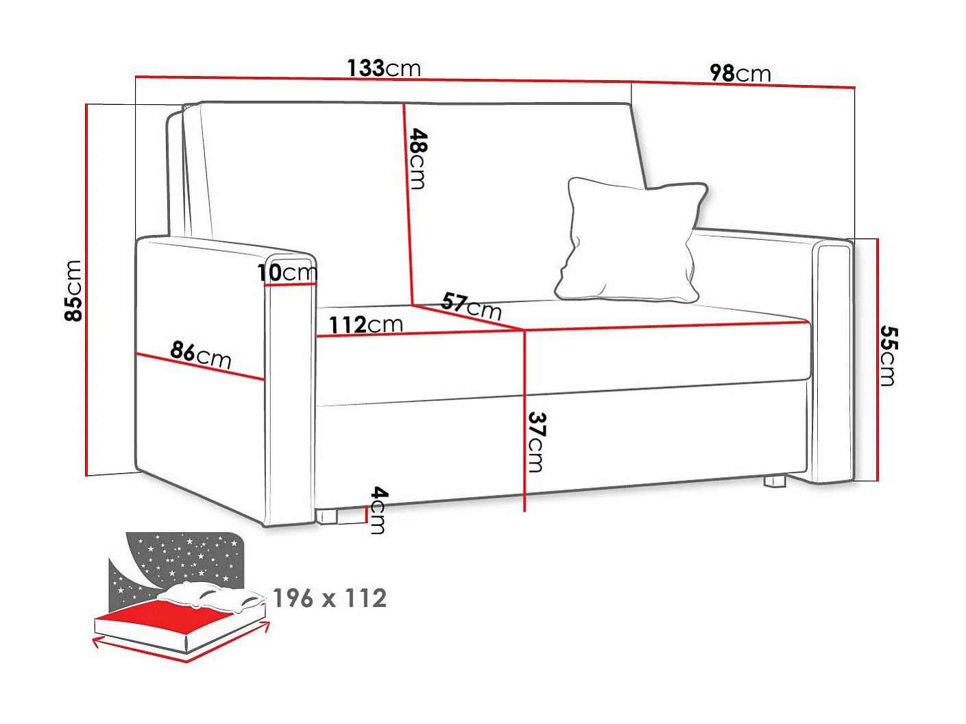 Sofá-cama Columbus 189, Almacenaje, 85x133x98cm, Muebles ya montados