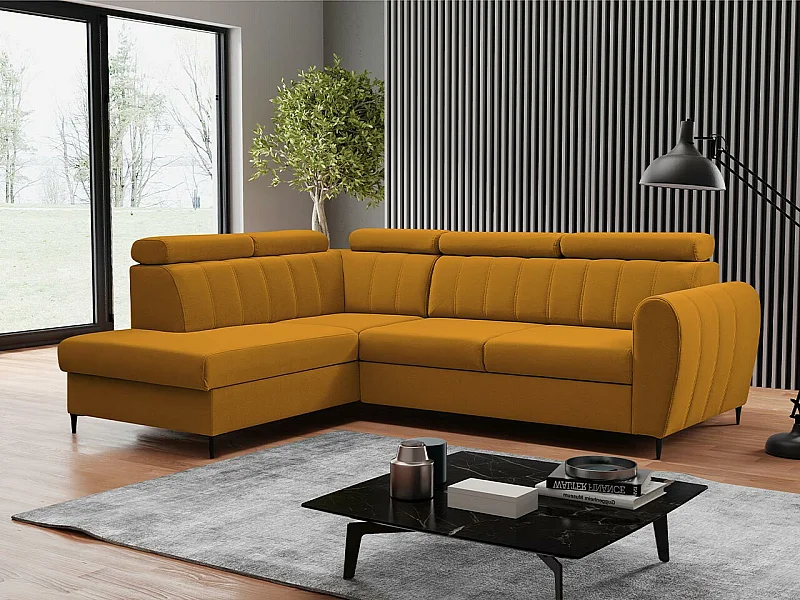 Canapé d'angle Temple 125, Jaune, Fonction de couchage, Boîte de literie, 264x200x90cm