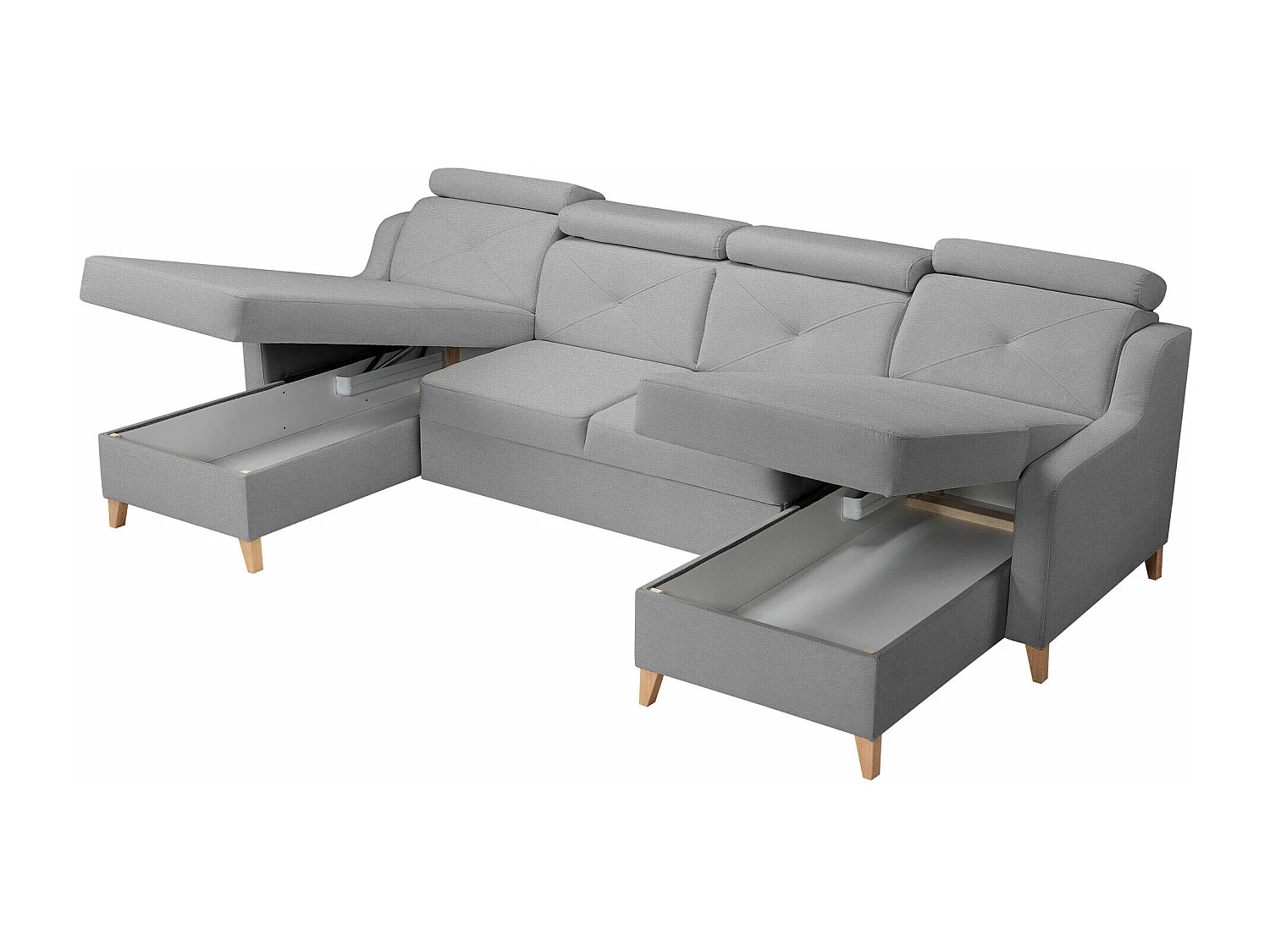 Sofá rinconero Temple 129, Gris, Función de descanso, Almacenaje, 286x165x82cm