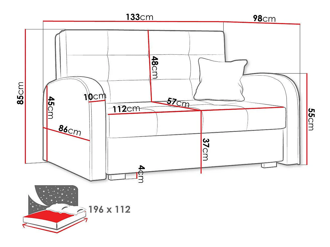 Sofá cama Silona II, Almacenaje, Muebles ya montados, 9x13x10cm