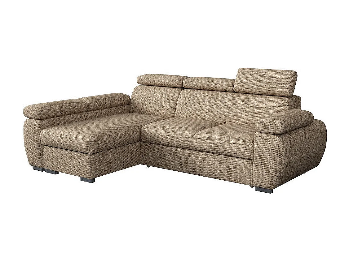 Canapé d'angle Columbus 132, Brun clair, Fonction de couchage, Boîte de literie, 255x85cm