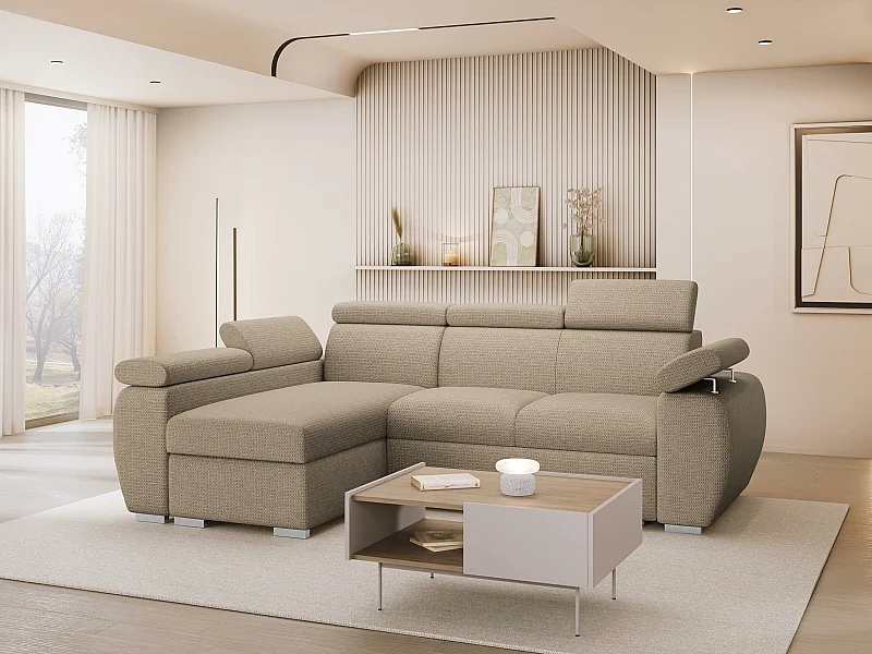 Canapé d'angle Columbus 132, Brun clair, Disponible, 255x170x85cm