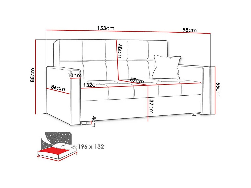 Divano letto Columbus 106, Con, 85x153x98cm, Mobile già assemblato