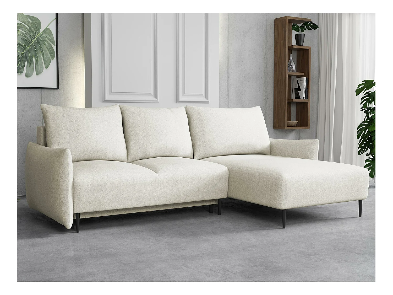 Canapé d'angle Columbus 224, Brun clair, Fonction de couchage, Boîte de literie, 240x88cm