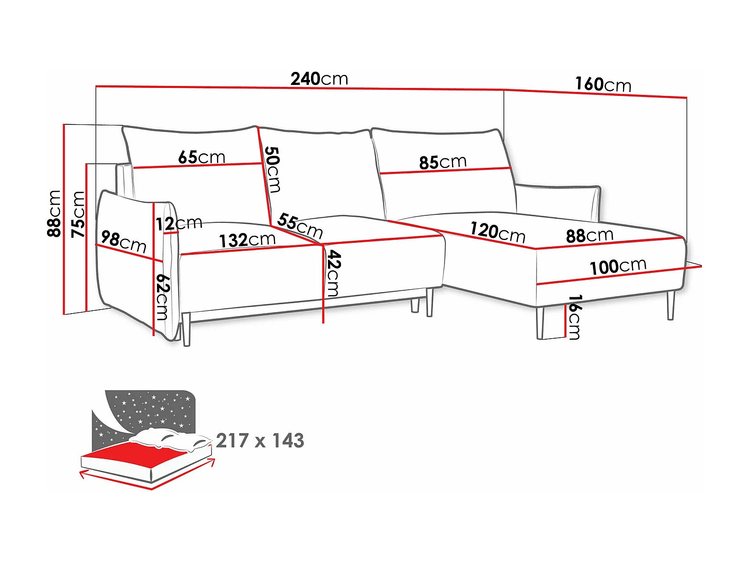 Canapé d'angle Columbus 224, Brun clair, Disponible, 240x160x88cm