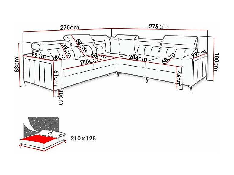 Canapé d'angle Sarasota 152, Brun clair, Disponible, 275x275x83cm