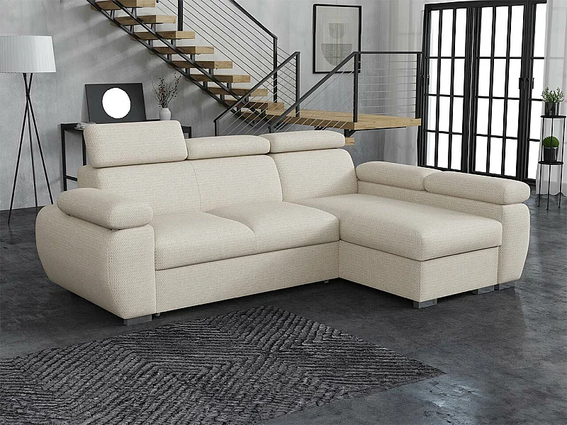 Sofá rinconero Columbus 132, De color marrón claro, Función de descanso, Almacenaje, 85cm