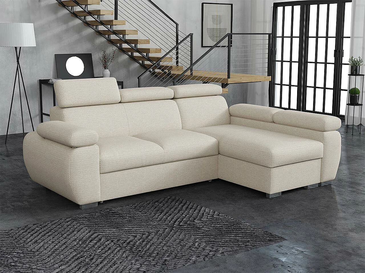 Sofá rinconero Columbus 132, De color marrón claro, Función de descanso, Almacenaje, 85cm