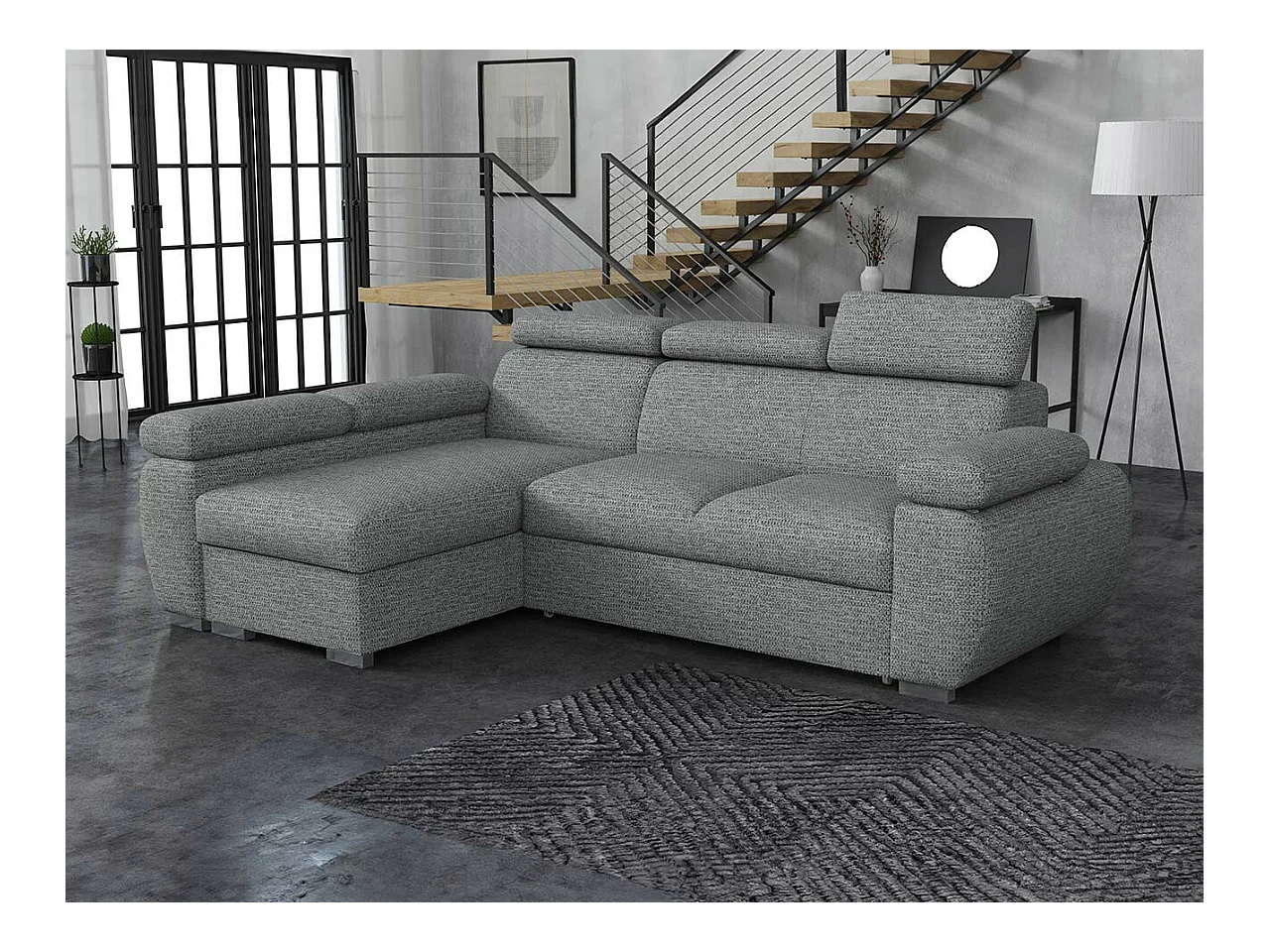 Canapé d'angle Columbus 132, Gris, Fonction de couchage, Boîte de literie, 255x170x85cm