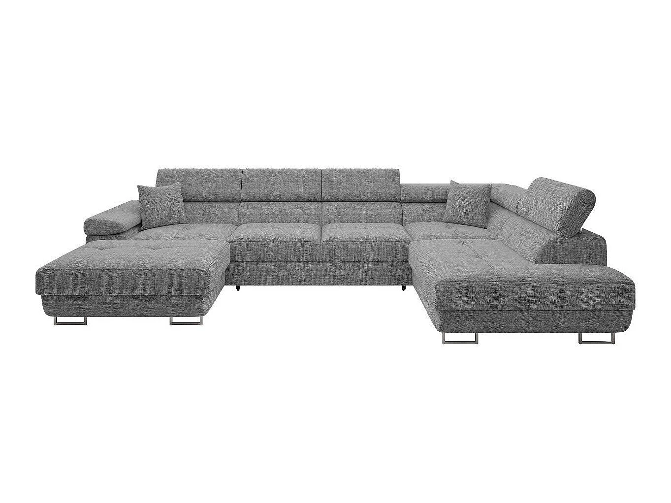 Canapé d'angle convertible 3 places en tissu gris 346x203x70 cm