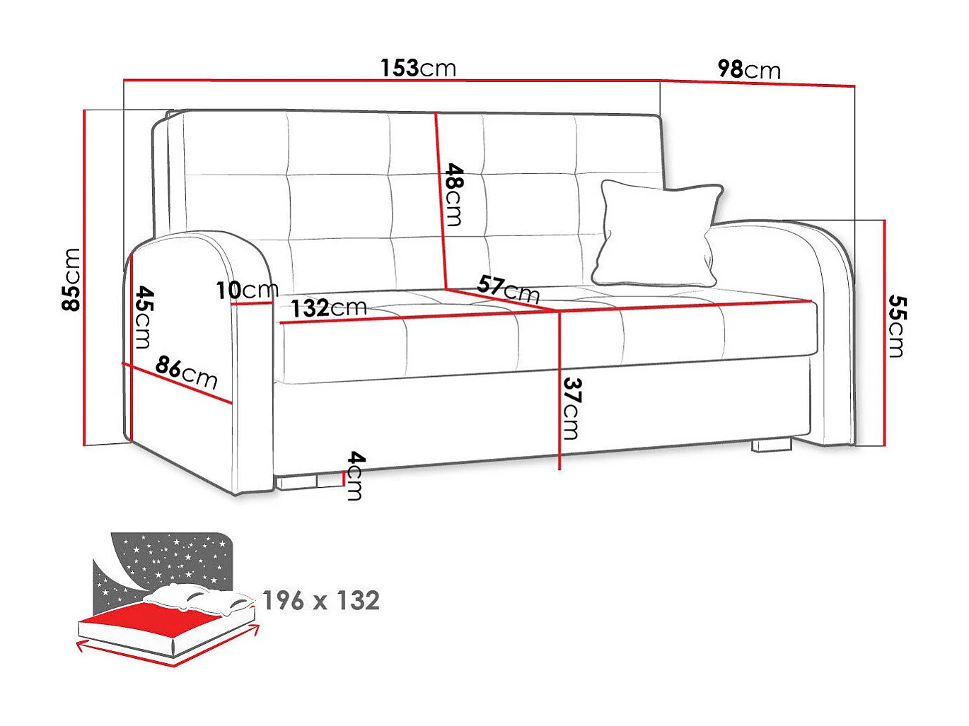 Canapé convertible Columbus 116, Boîte de literie, 85x153x98cm, Mobilier déjà assemblé