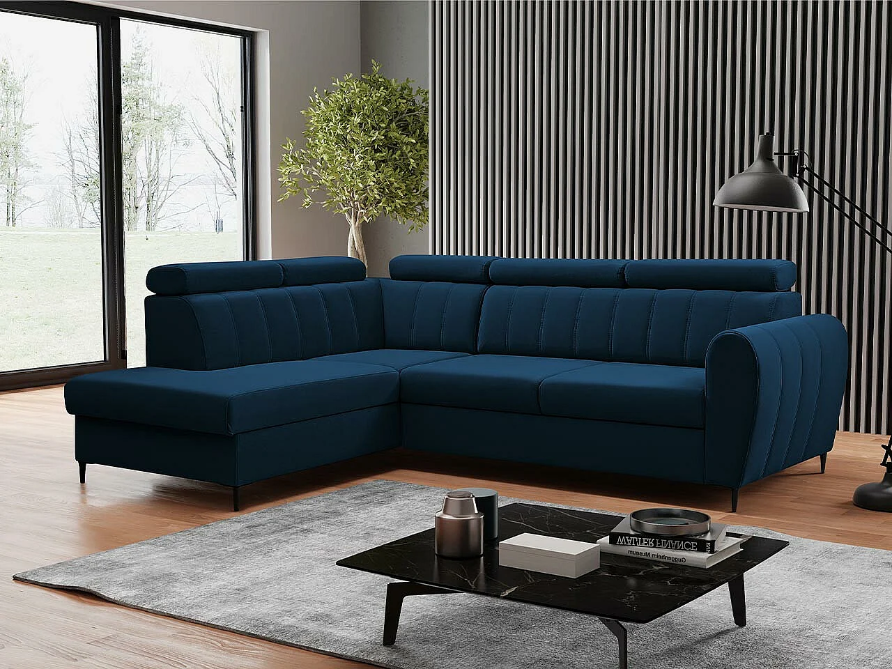 Sofá de canto Temple 125, Azul, Funcionalidade de dormir, 26x20x9cm