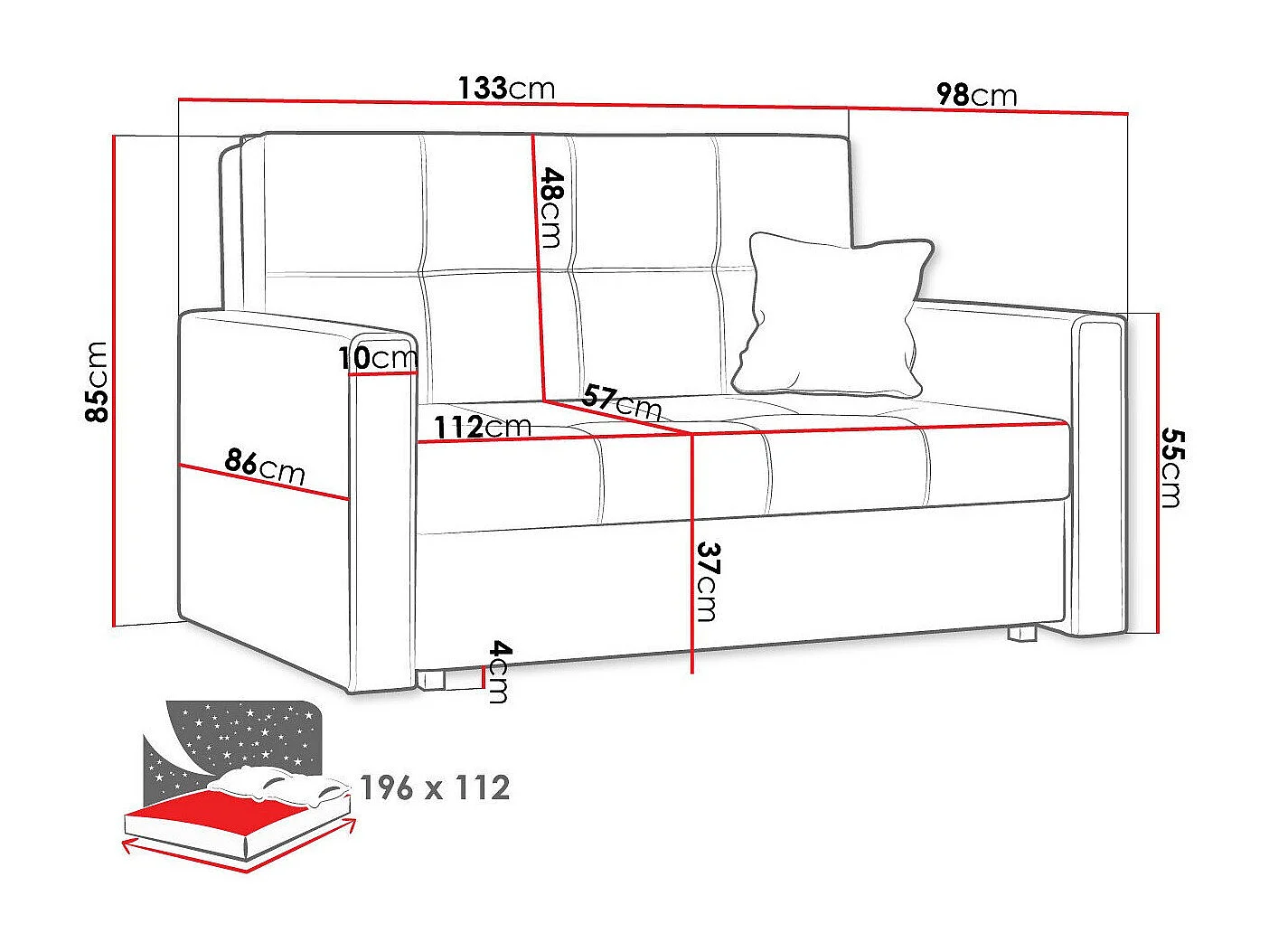 Canapé convertible Columbus 105, Disponible, 85x133x98cm, Mobilier déjà assemblé