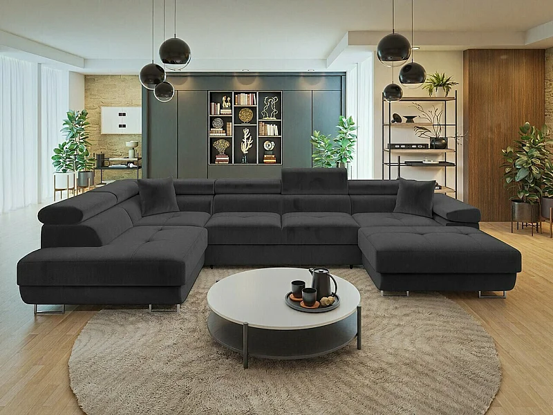 Sofá rinconero Comfivo Eliferu 103, Gris, Función de descanso, Almacenaje, 346x203x70cm