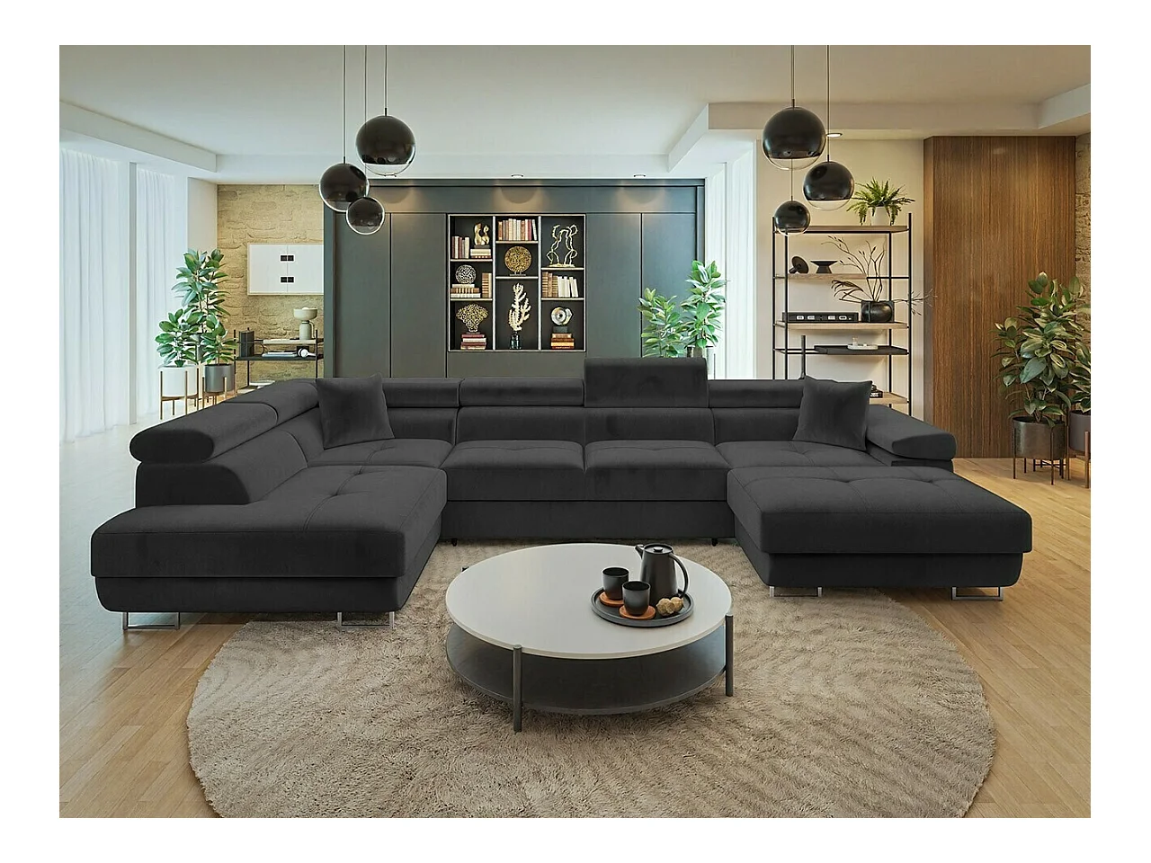 Canapé d'angle Comfivo Eliferu 103, Gris, Fonction de couchage, Boîte de literie, 346cm