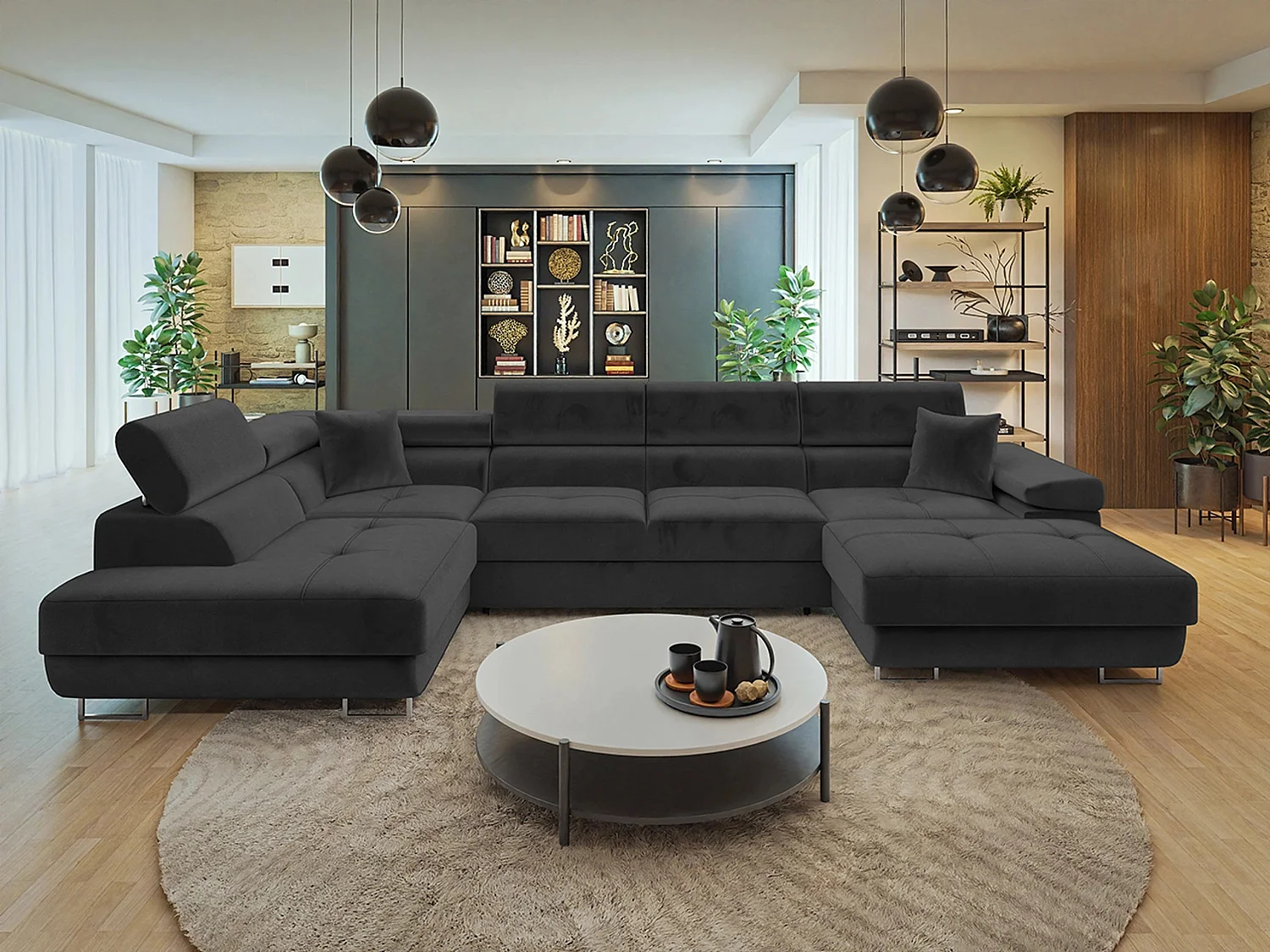 Canapé d'angle Comfivo Vinetum III, Gris foncé, Disponible, 346x203x70cm