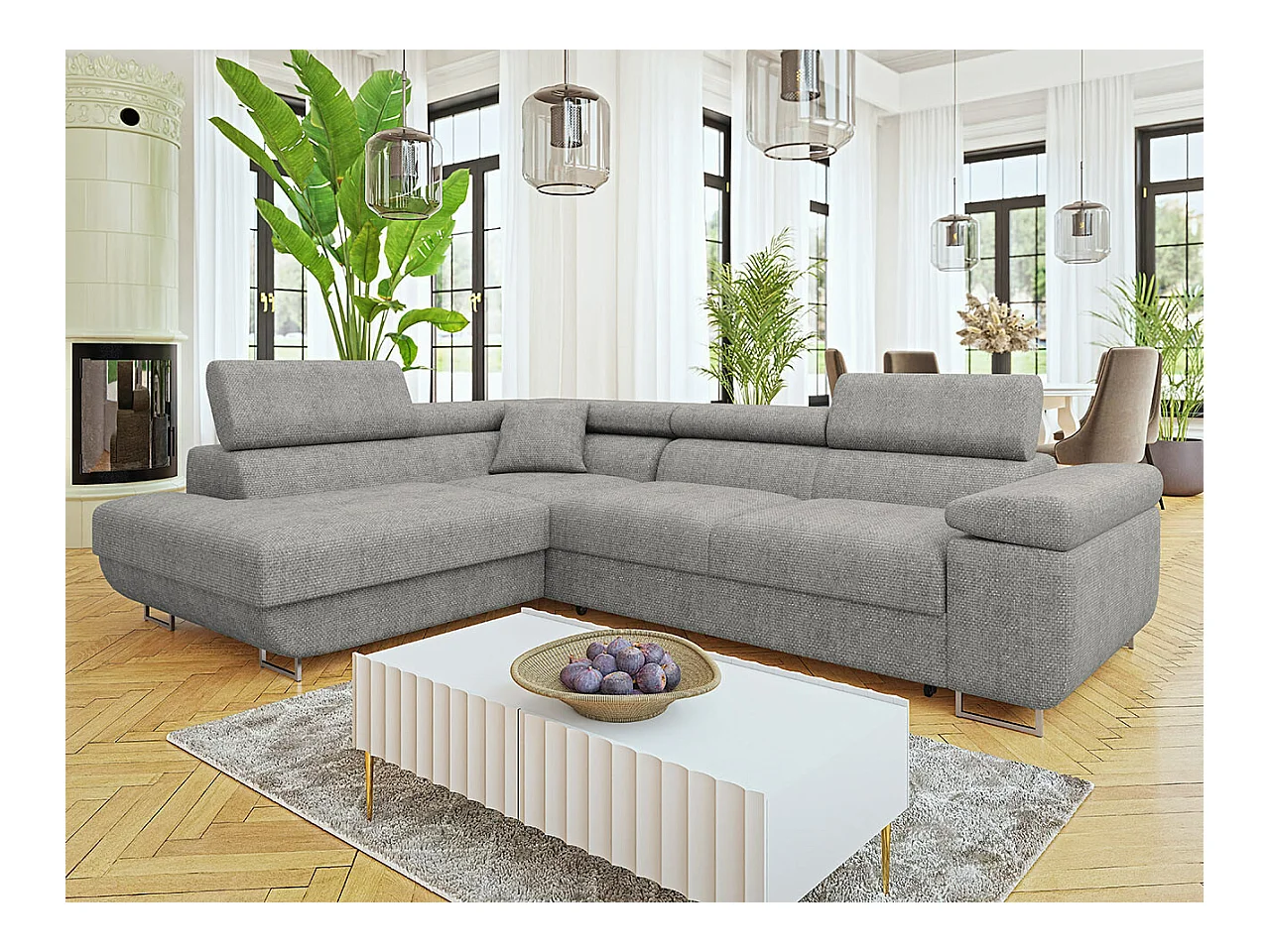 Divano angolare Comfivo Eliferu 101, Grigio, Con, 274x203x70cm