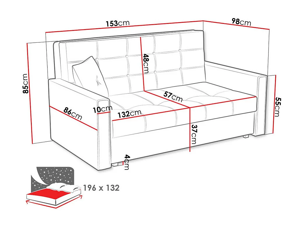Sofá-cama Columbus 102, Caixa para roupa de cama, 85x153x98cm