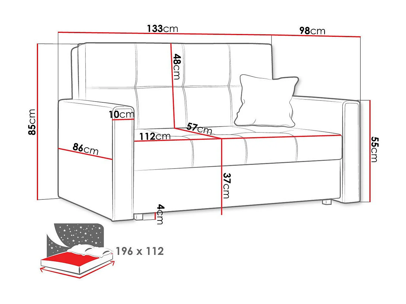 Sofá-cama Columbus 105, Almacenaje, 85x133x98cm, Muebles ya montados