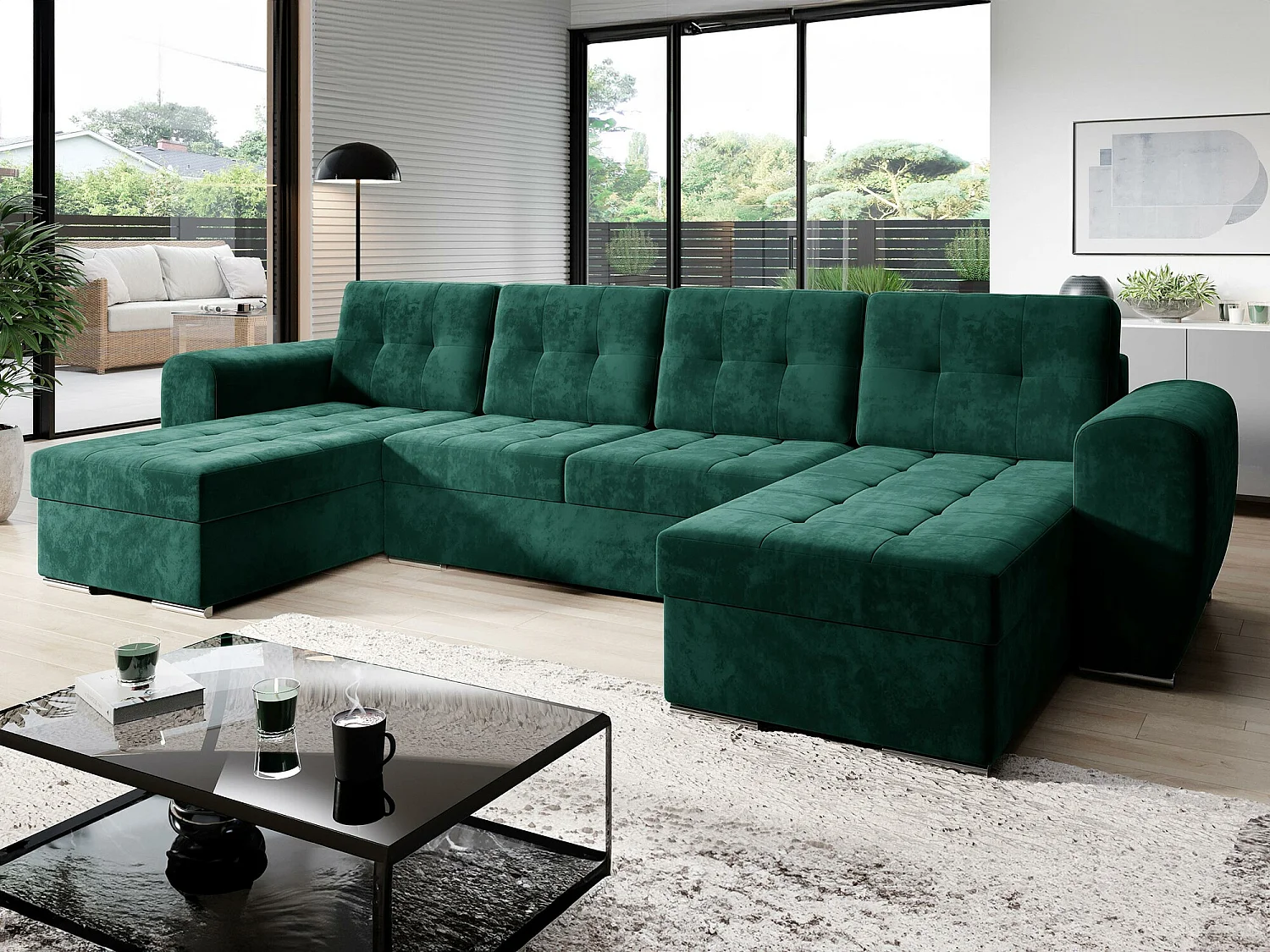 Divano angolare Arvada 117, Verde, Con, 326x157x97cm