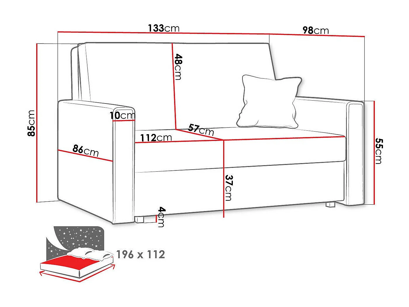 Sofá-cama Columbus 189, Almacenaje, 85x133x98cm, Muebles ya montados