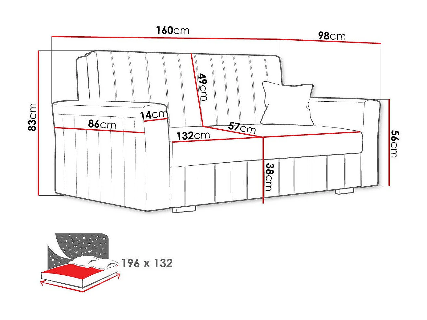 Canapé convertible Columbus 137, Disponible, 83x160x98cm, Mobilier déjà assemblé