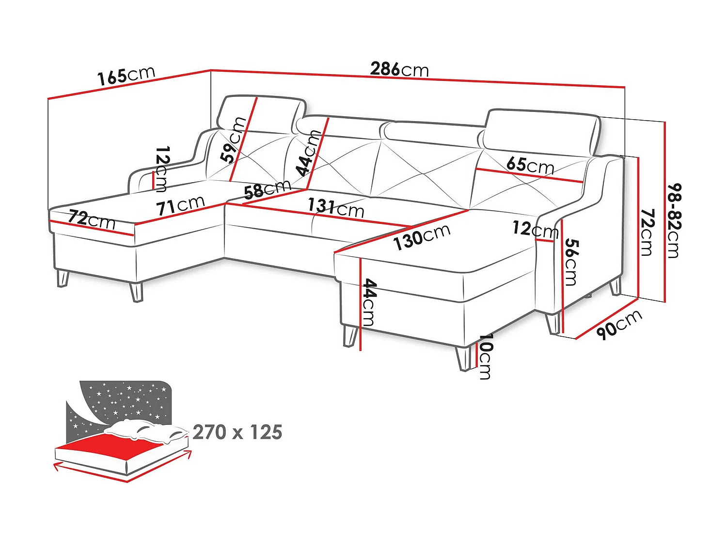 Divano angolare Temple 129, Nocciola, Con, 286x165x82cm