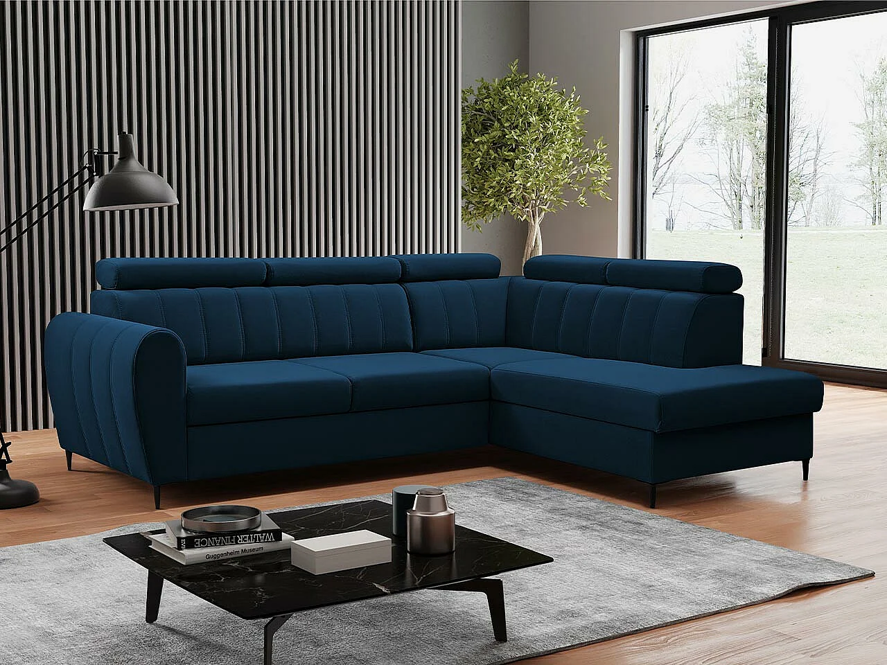 Sofá de canto Temple 125, Azul, Funcionalidade de dormir, 26x20x9cm