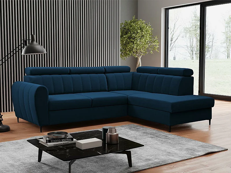 Sofá rinconero Temple 125, Azul, Función de descanso, Almacenaje, 264x200x90cm