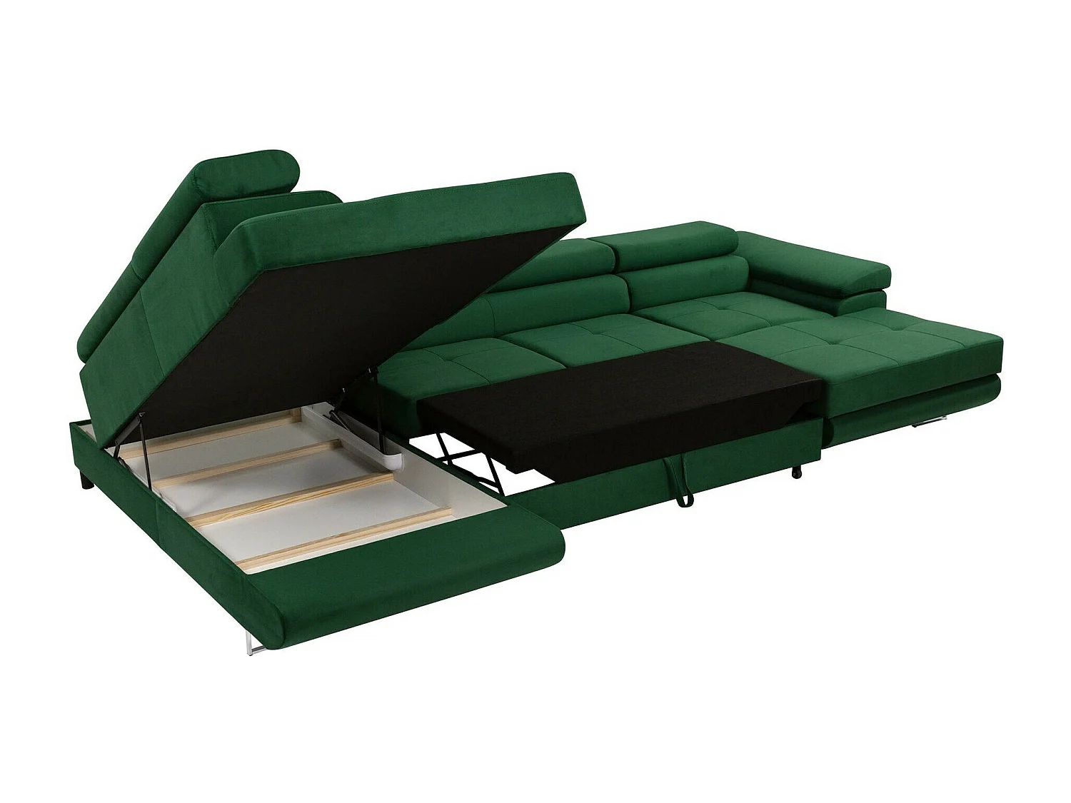 Sofá rinconero Comfivo Eliferu 103, Verde, Función de descanso, Almacenaje, 346x203x70cm