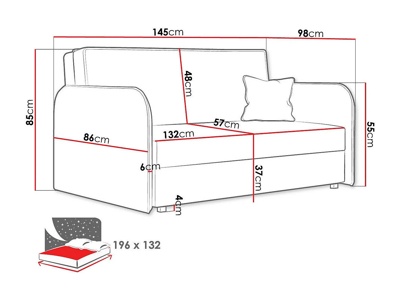 Sofá cama Columbus 123, Cama com arrumação, 9x15x10cm