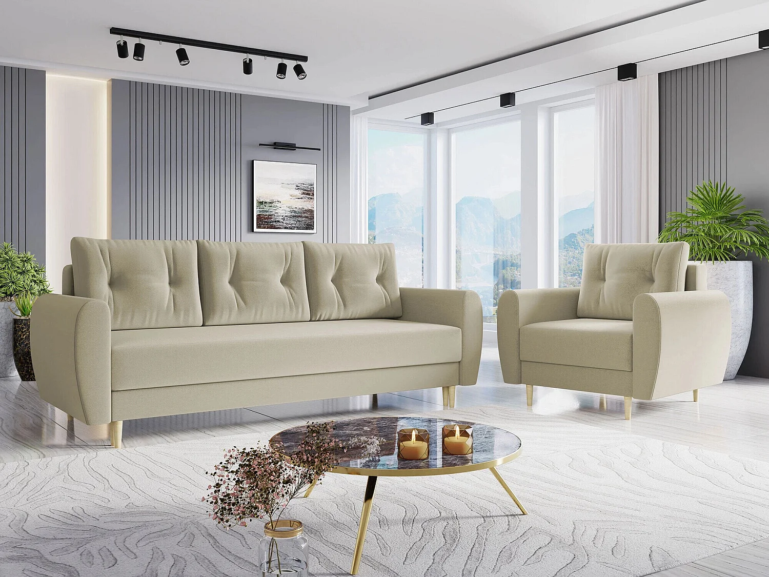 Sofá-cama Memphis 143, Almacenaje, 95x227x82cm