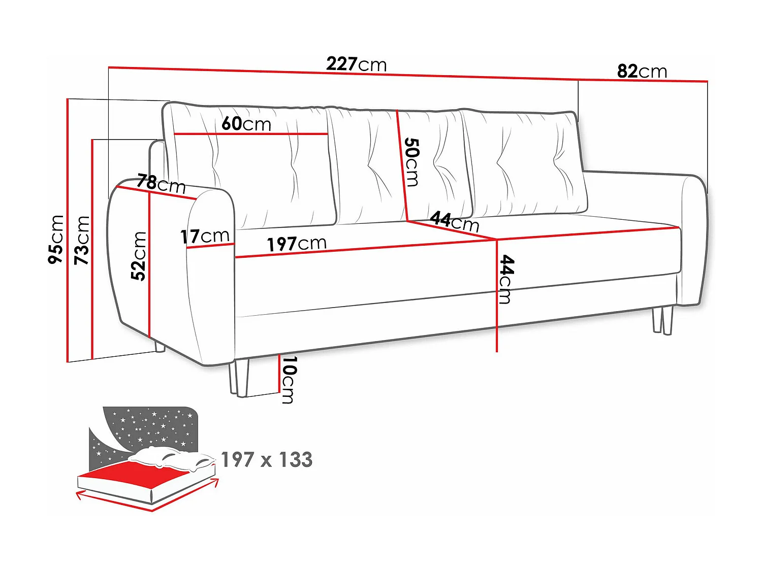 Canapé convertible Memphis 143, Disponible, 95x227x82cm