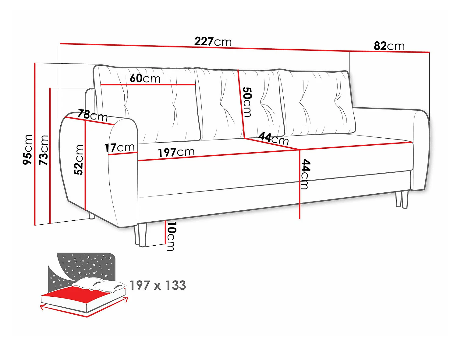 Sofá cama Memphis 143, Almacenaje, 10x23x8cm
