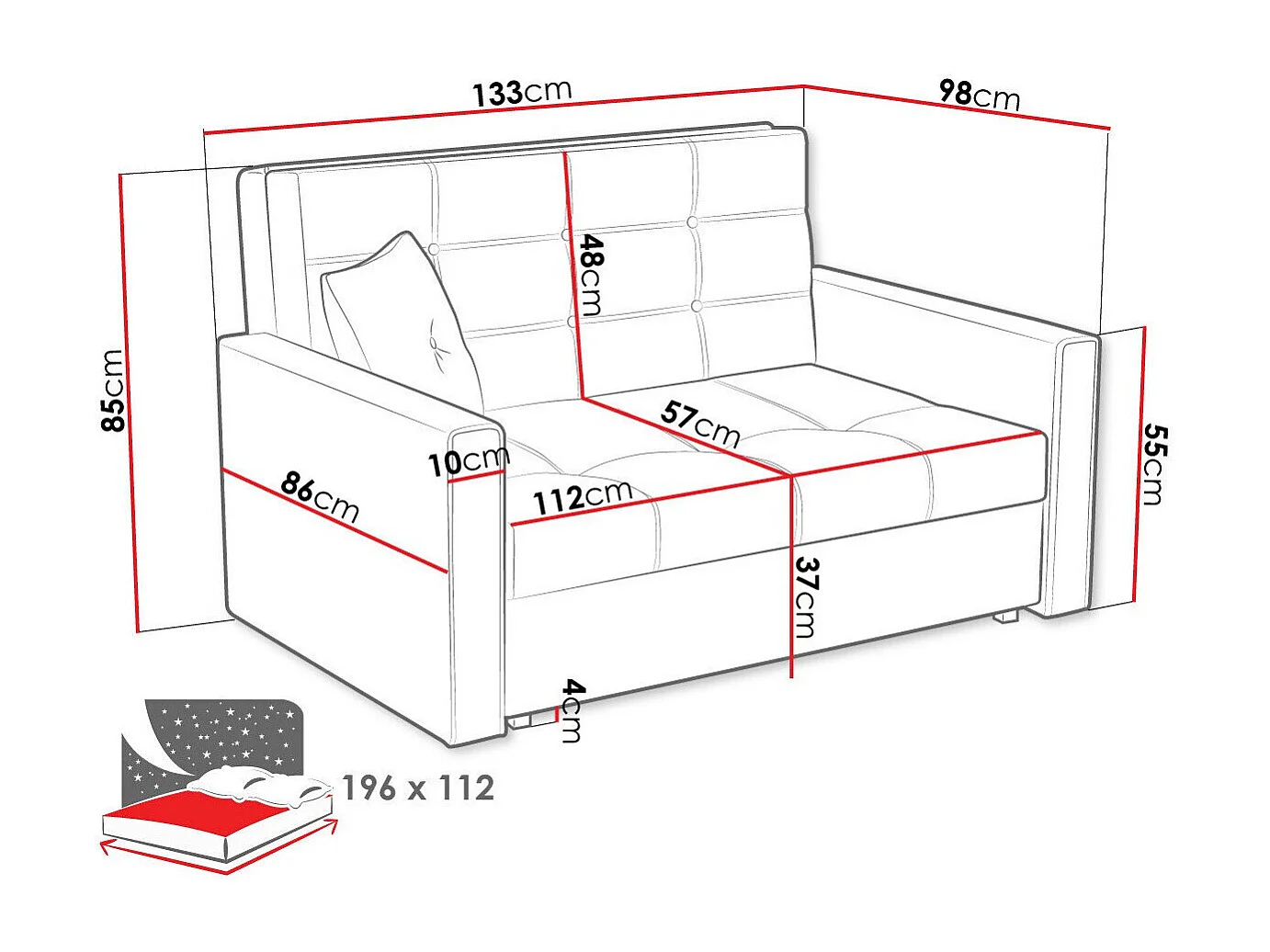 Sofá-cama Columbus 100, Almacenaje, 85x133x98cm, Muebles ya montados
