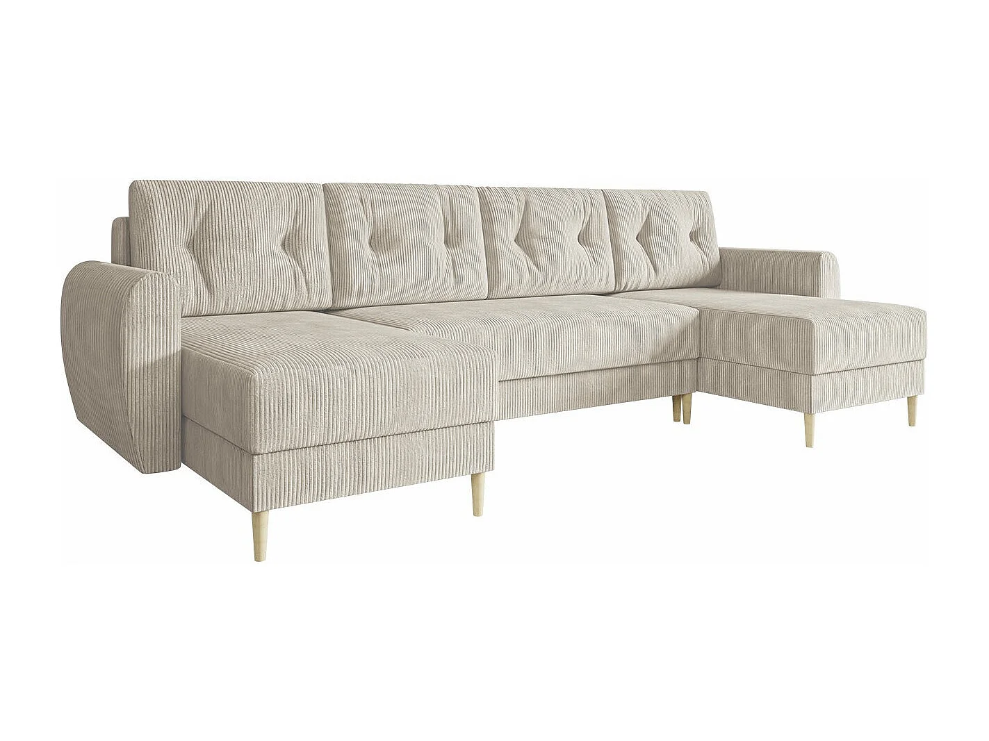 Canapé d'angle Memphis 140, Brun clair, Fonction de couchage, Boîte de literie, 307x139cm