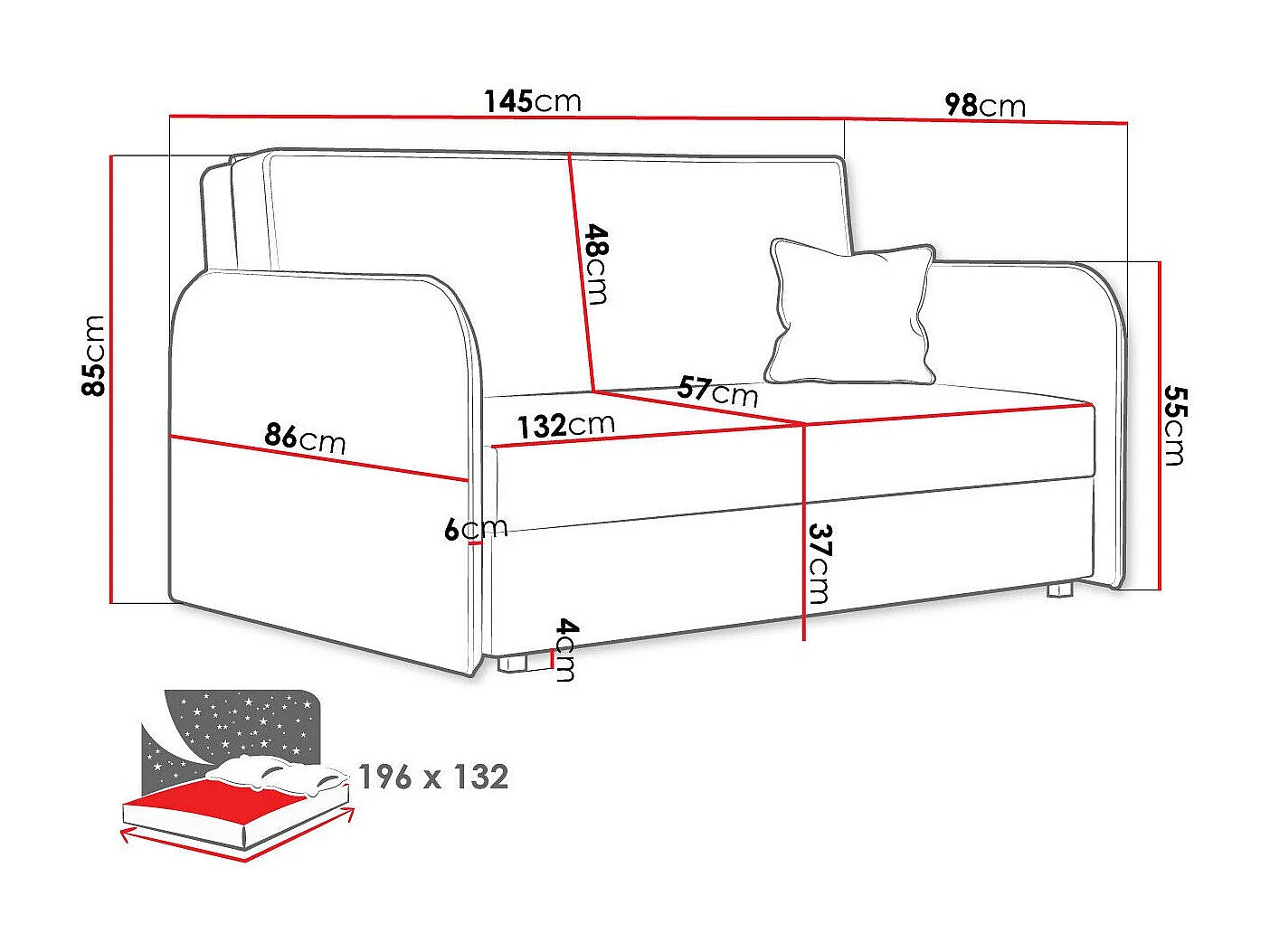 Sofá-cama Columbus 123, Almacenaje, 85x145x98cm, Muebles ya montados
