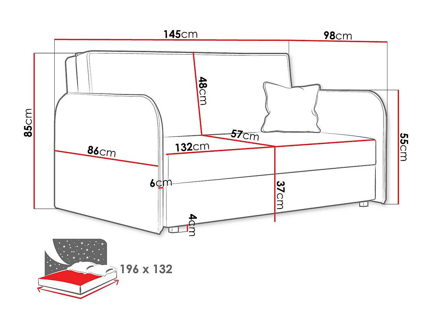 Canapé convertible Lirael III, Disponible, 85x145x98cm, Mobilier déjà assemblé