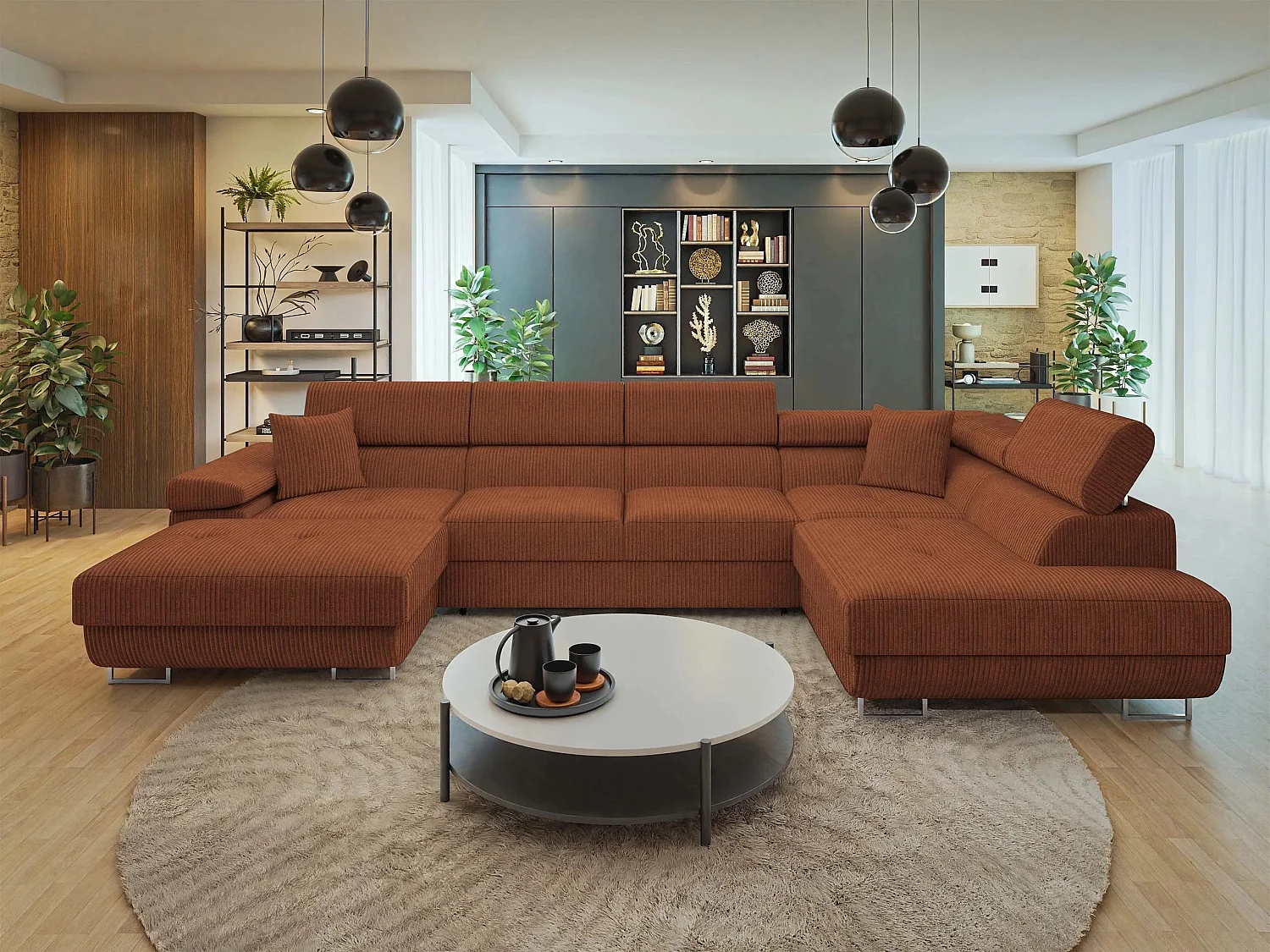 Canapé d'angle Comfivo Vinetum III, Marron, Disponible, 346x203x70cm
