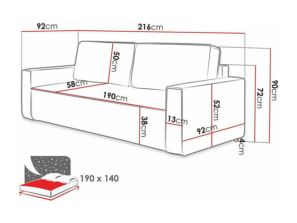 Divano letto Stamford 105, Con, 90x216x92cm