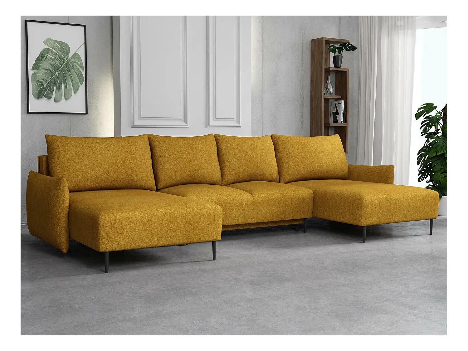 Canapé d'angle Columbus 223, Jaune, Fonction de couchage, Boîte de literie, 328x160x88cm